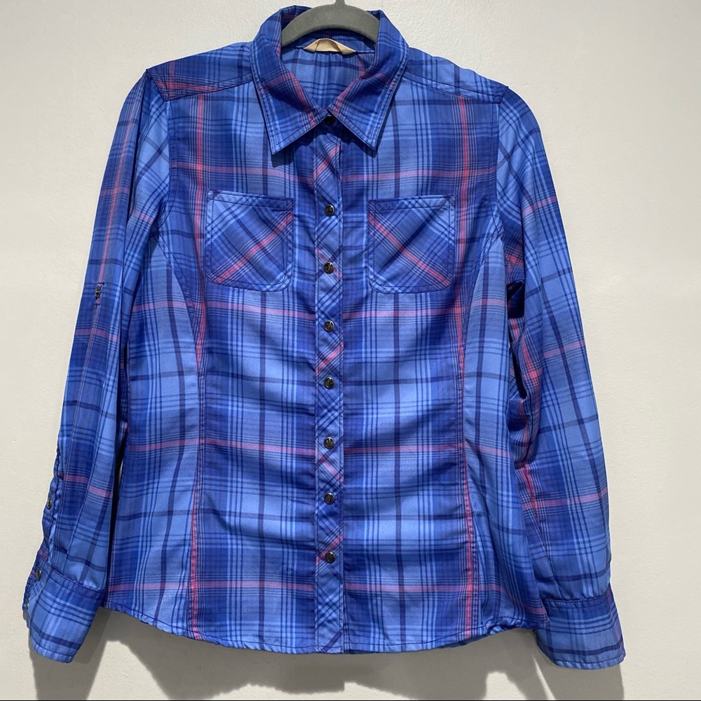 Ascend Pearl Snap Button Up Double Chest Pocket Roll Tab Sleeves Medium